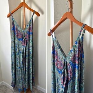 Advance Beautiful Colorful Blue V-Neck Paisley Maxi Dress Women’s One Size